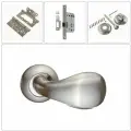 Ручка дверная межкомнатная Renz INDH_12-08_SN_WC, матовый никель (ручка + замок WC + 2 петли без врезки + завертка)