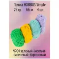Пряжа Simple 25 г, 66м (4 мотка), Hobbius, №04 зеленый-желтый-сиреневый-бирюзовый