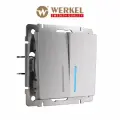 Проходной двухклавишный выключатель/переключатель с подсветкой Werkel W1122109 cеребряный рифленый IP20