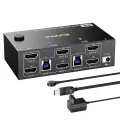 Переключатель KVM HDMI2.1 на 8K @ 60 Гц для 2 мониторов и 3 устройств USB3.0 + 1 USB C, проводной пульт дистанционного управления и USB-кабели в комплекте, with EU Plug