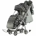 Санки-коляска детские с выдвижными колесами, варежками и сумкой GALAXY Кидс 3-1 (олени на черном)