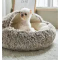 Закрытая лежанка домик для кошек M 50 см (внутри - велюр, цвет кофейный) / лежанка сплюшка для сфинкса