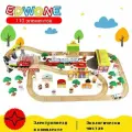 Деревянная железная дорога Edwone 110 элементов