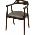 Стул кресло для кухни Ambe Боэн из массива бука с подлокотниками, темный орех, коричневая экокожа
