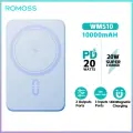 ROMOSS Power Bank 10000 мАч 15Вт беспроводная зарядка Magsafe повербанк 20Вт внешний аккумулятор For xiaomi 14 xiaomi 13 iphone 15 смартфон, WMS10 Blue, 10000 мА-ч