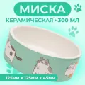 Миска керамическая Котяры 300 мл 12,5 x 4,5 cм, бело-зеленая