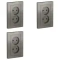 Розетка электрическая двухместная Systeme Electric Atlas Design без заземления в сборе 16А, Сталь ATN000920 - 3 шт.