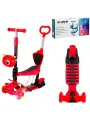 Самокат детский трехколесный с родительской ручкой управления и сиденьем, передние колеса: PU со светом, красный