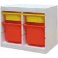 Белый стеллаж труфаст 63х44х52 с желтыми (2 шт) и оранжевыми (2 шт) контейнерами