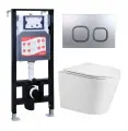 Комплект 3 в 1 инсталляция ESBANO FRAM + Подвесной унитаз WeltWasser Salzbach 043 GL-WT + кнопка хром матовая