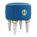 Пуфик Византия Круглый на Высоких ножках Велюр синий / ножки - слоновая кость Djivani