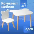 Детский стол и стул из дерева MEGA TOYS Мишка комплект деревянный белый столик со стульчиком