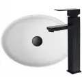 Раковина накладная со смесителем (BAU Nimb овальная 50х36, белая + смеситель для раковины высокий Hotel Black, черный)