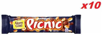 Батончик Picnic с арахисом, карамелью шоколадный 38 г 10 шт