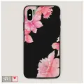 Черный матовый чехол на Apple iPhone XS Max / Айфон XS Max с принтом Розовые цветочные уголки
