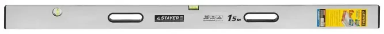 STAYER GRAND Правило с уровнем и ручками 1.5 м алюминиевый корпус прямоугольный профиль 2 ручки точность 1 мм/м 2 глазка