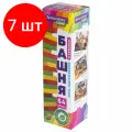 Комплект 7 шт, Игра настольная цветная башня, 54 окрашенных деревянных блока + кубик, BRAUBERG HOBBY, 665493