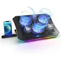 Регулируемая мощная охлаждающая подставка STM IP96 для ноутбука, с 6 вент. и рег. скорости, подсветкой, держателем для смартфона