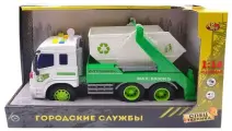 Машинка Junfa М 1:16, Мусоровоз с контейнером, инерция, свет, звук, 31,5х12х19 см (C-00457)