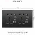 Универсальная настенная розетка 220 В, тип C с USB, 10-контактная настенная розетка USB с быстрой зарядкой, 18 Вт, умная розетка для зарядки, 110-250 В, black double socket