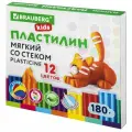 Пластилин восковой 12 цветов Brauberg Kids, 180г, со стеком (106495)
