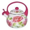 Чайник 2,5 л эмалированный со свистком EM-1328 Пионы эргономичная пластиковая ручка