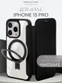 Чехол-книжка BROSCORP на Apple iPhone 15 Pro (Айфон 15 Про), премиальный с Magsafeчерный