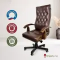 Офисное кресло руководителя компьютерное Берн, мягкий подлокотник, кожаное, дерево, коричневое