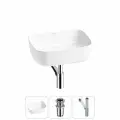 Накладная раковина в ванную комнату Wellsee Preen 20214207R в наборе 3 в 1: раковина 40 см в цвете белый глянец, донный клапан, сифон (цвет набора хром)