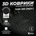 Кожаные 3D коврики в салон с бортами для Tank 300 (2023+) черные с бежевой строчкой