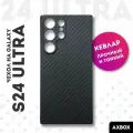 Тонкий карбоновый чехол на Samsung Galaxy S24 Ultra кевлар черный / Защитная накладка для Самсунг С24 Ультра высокопрочная, с защитой камер, арамид