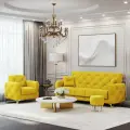 Диван раскладной Дубай Велюр жёлтый / ножки - золото Djivani