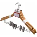Вешалка-плечики Brabix р.48-50, комплект 3шт, деревянная, клипсы для брюк, цв сосна, Стандарт