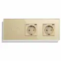 Сенсорный выключатель с розеткой 2кл. 2 розетки, 3 поста (2G+2AC) стекло 228х86мм цвет золотой