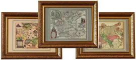 Комплект старинных карт История России, интерьерная карта старинная, в раме, 84х64 см