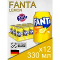 Fanta Lemon, 0.33 л, 12 шт, классическая банка (газированный напиток Фанта Лимон, жб, лимонный, Германия)