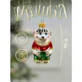 Елочная игрушка Лавка Чудес Мышка, стекло, 9 см, белая/красная