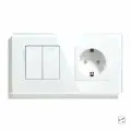 Выключатель с розеткой, 2 клавиши 1 розетка, 2 поста (М2+1F) рамка стекло 157х86мм цвет белый