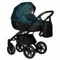 Коляска 2 в 1 Indigo MIO S 06 (черная кожа+изумрудный), надувные колеса