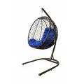 Подвесное кресло капля складная, с ротангом коричневое, синяя подушка