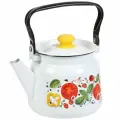 Чайник Сибирские товары стальной эмалированный, 2,3 л, с пластиковой кнопкой, с металлической ручкой, Каприче, белый