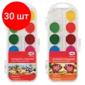 Комплект 30 шт, Краски акварельные гамма Мультики, 12 цв, медовая, без кисти, пластиковый корпус, европодвес, 211046_12