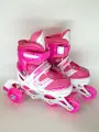 Роликовые коньки детские раздвижные размер 35-38 светящееся колесо розовые