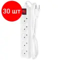 Комплект 30 штук, Удлинитель сетевой фотон 10-25S, 2м, 5 розеток, 10А, с выкл., Белый