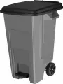 Уличный мусорный бак контейнер 100л на колесиках с педалью, серый с черной крышкой