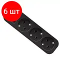 Комплект 6 шт, Удлинитель Defender G330, 3 розетки, с заземлением, выключатель, 3м, черный