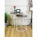 Комплект стильных чайных столов круглые для гостиной, в офис, прихожую, спальню, в гостиницу, с железной ножкой 2 шт