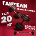 Гантели разборные для фитнеса + штанга спортивная, общий вес 20 кг, 2 гантели по 10 кг или штанга 20 кг