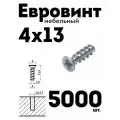Евровинт еврошуруп 4х13, 5000 шт, потайная головка