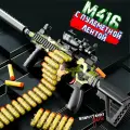 Нерф игрушечный автомат пулемет с мягкими пулями М416. Игрушечное оружие с глушителем и пулеметной лентой. Отличный подарок мальчику! Цвет хаки.